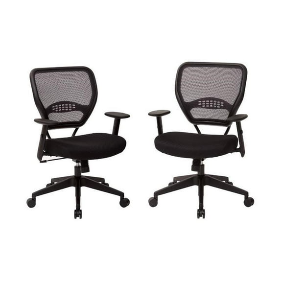 Home Square 2 Piece AirGrid Back Managers Chair with Fabric Seat Set in Black