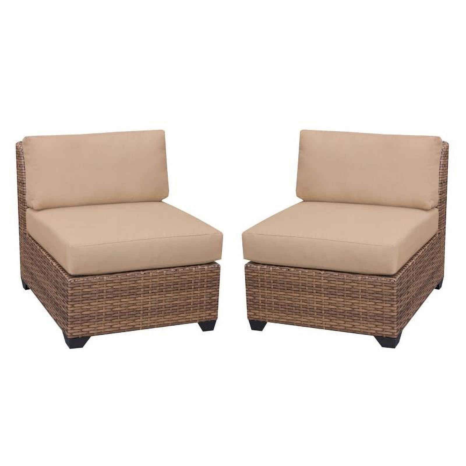 Home Square 2 Piece Armless Polyethylene Resin Patio Chair Set in Tan