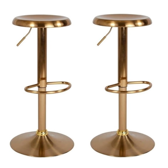Home Square 2 Piece Backless Madrid Adjustable Swivel Bar Stool Set in Gold