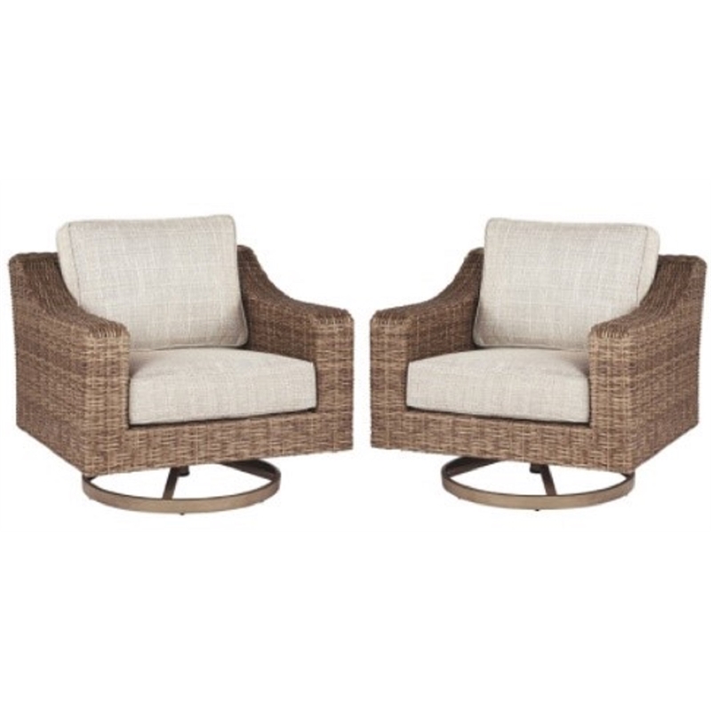 Home Square 2 Piece Beachcroft Swivel Patio Arm Chair Set in Beige - image 1 of 2