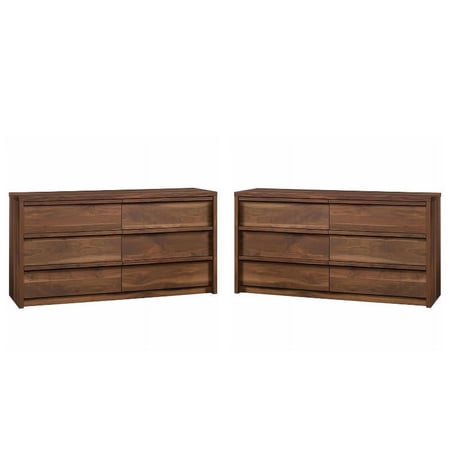 Home Square 2 Piece Bedroom Dresser Set with Two 6 Drawer Double Dresser in Grand Walnut