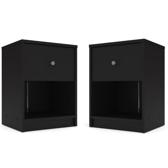 Home Square 2 Piece Bedroom Set with 2 One Drawer Nightstands in Black