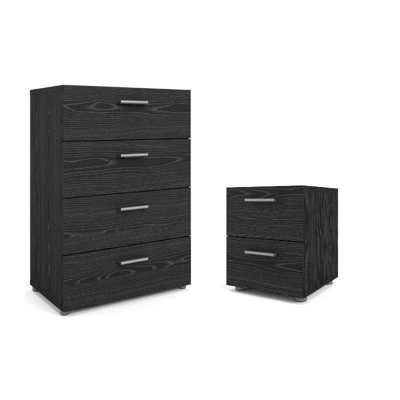 Home Square 2 Piece Bedroom Set with Chest and Nightstand in Black Woodgrain