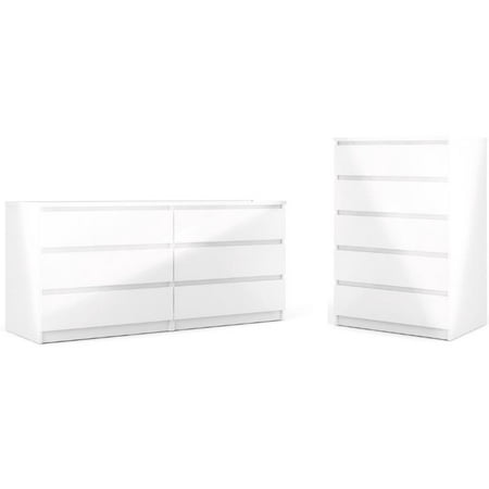 Home Square 2 Piece Bedroom Set with Dresser and Chest in White Gloss