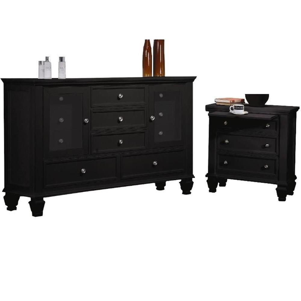 black and silver dresser and nightstand Benjara Lexi Black and Silver 7 drawer 64.2 in. Dresser with Mirror BM338494