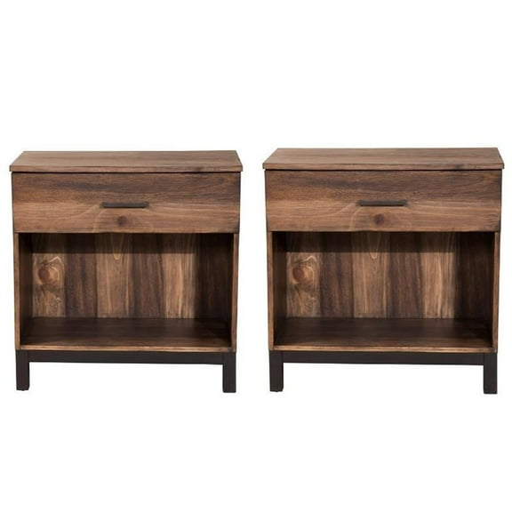 Home Square 2 Piece Bedroom Set with Two 1 Drawer Wood Nightstands in Rustic Pine