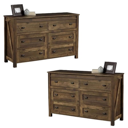Home Square 2 Piece Bedroom Set with Two 6 Drawer Dressers in Rustic Finish