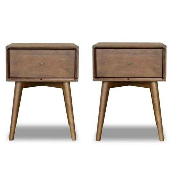 Home Square 2 Piece Bedroom Set with Two Brown Walnut Wood Nightstands