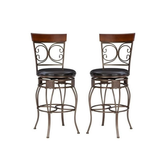Home Square 2 Piece Big and Tall Metal Scroll Back Bar Stool Set in Bronze