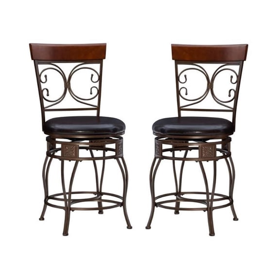 Home Square 2 Piece Big and Tall Metal Scroll Back Counter Stool Set in Bronze