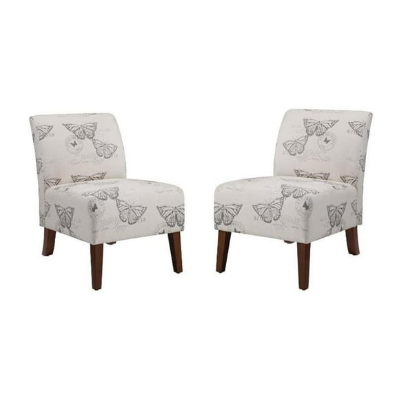 Home Square 2 Piece Butterfly Upholstered Wood Slipper Chair Set in Gray