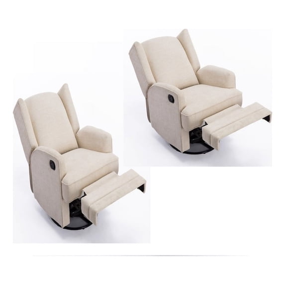 Home Square 2 Piece Chenille Wingback Swivel Glider Recliner Set in Beige
