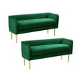 thumbnail image 1 of Home Square 2 Piece Contemporary Velvet Bench Set in Green, 1 of 5