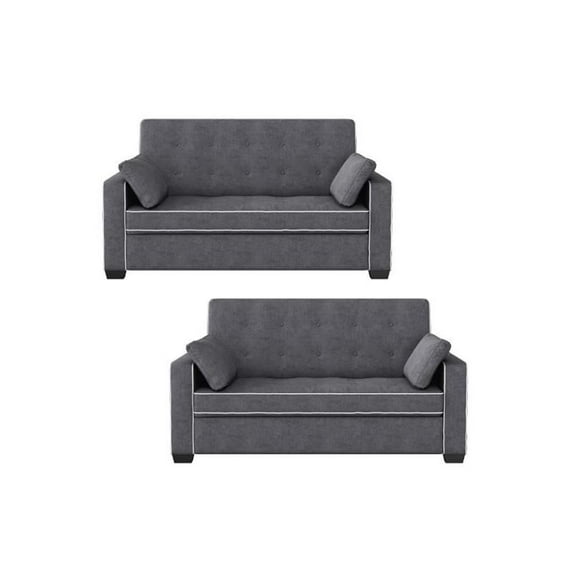 Home Square 2 Piece Convertible Queen Microfiber Sofa Set in Gray