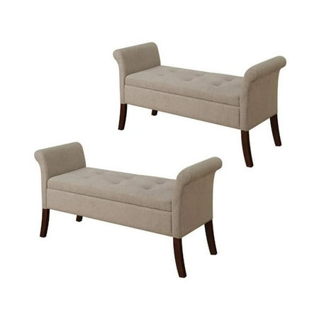 Home Square 2 Piece Designs4Comfort Garbo Fabric Storage Bench Set in Beige