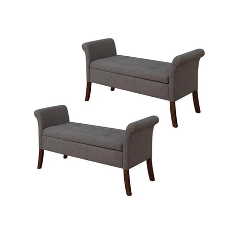Home Square 2 Piece Designs4Comfort Garbo Fabric Storage Bench Set in Gray