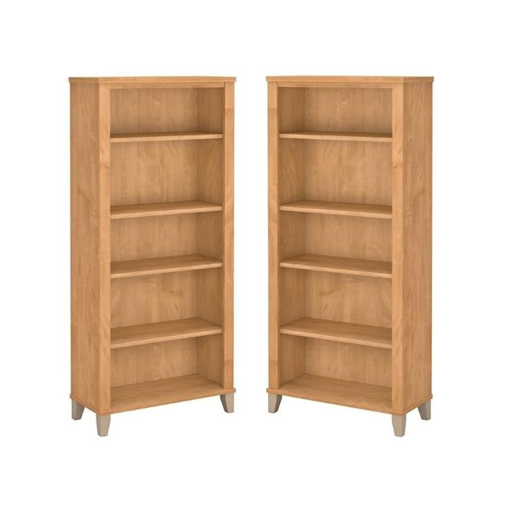 Home Square 2 Piece Engineered Wood Bookcase Set with 5 Shelf in Maple ...