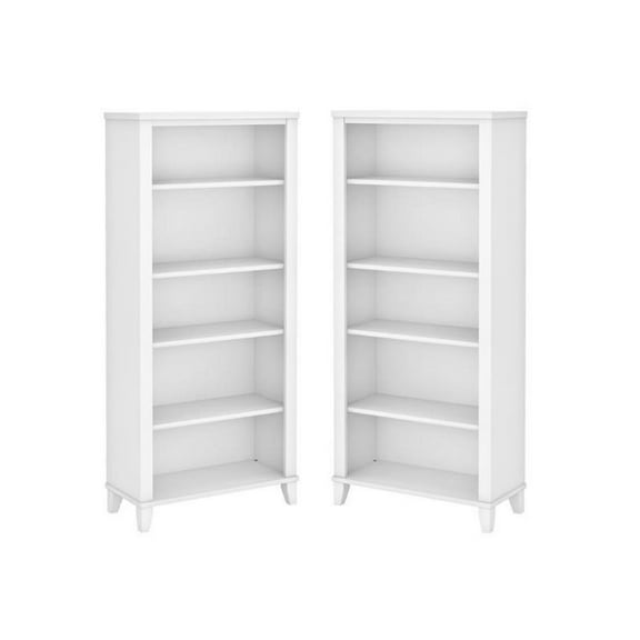 Home Square 2 Piece Engineered Wood Bookcase Set with 5 Shelf in White