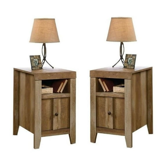Home Square 2 Piece Engineered Wood End Table Set in Craftsman Oak