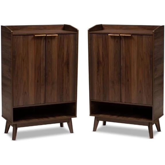 Home Square 2 Piece Engineered Wood Shoe Storage Cabinet Set in Walnut Brown