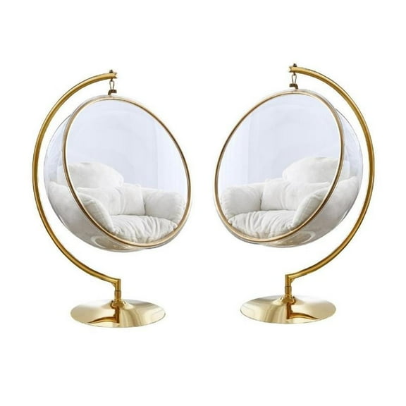 Home Square 2 Piece Fabric Acrylic Swing Bubble Accent Chair Set in White