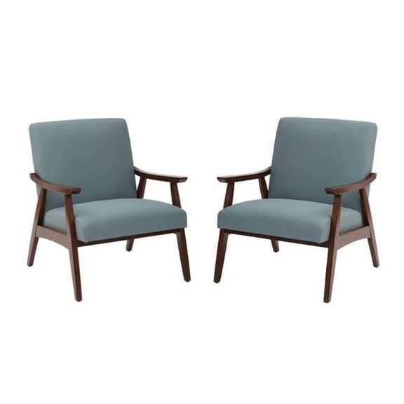 Home Square 2 Piece Fabric Chair with Medium Espresso Frame Set in Sea Blue