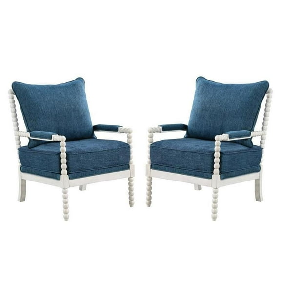 Home Square 2 Piece Fabric Spindle Chair Set with White Frame in Navy Blue