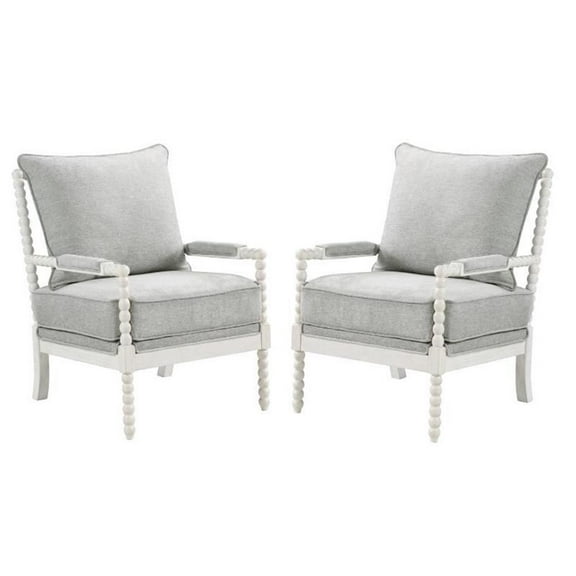 Home Square 2 Piece Fabric Spindle Chair Set with White Frame in Smoke Gray