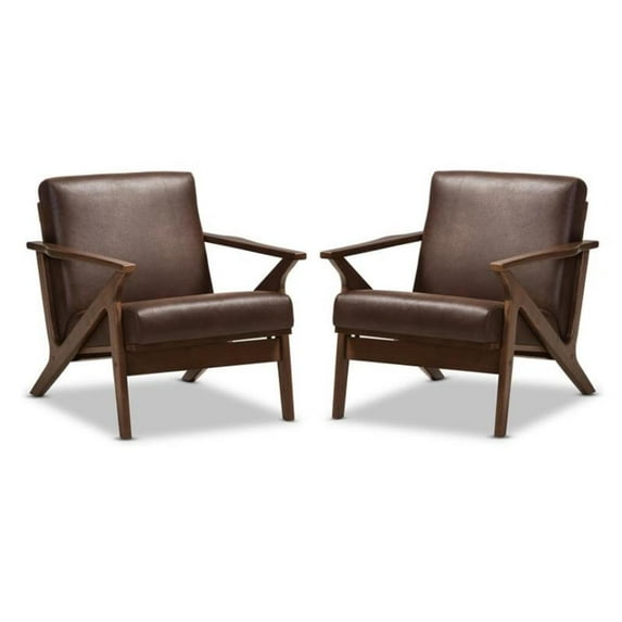 Home Square 2 Piece Faux Leather Accent Arm Chair Set in Brown