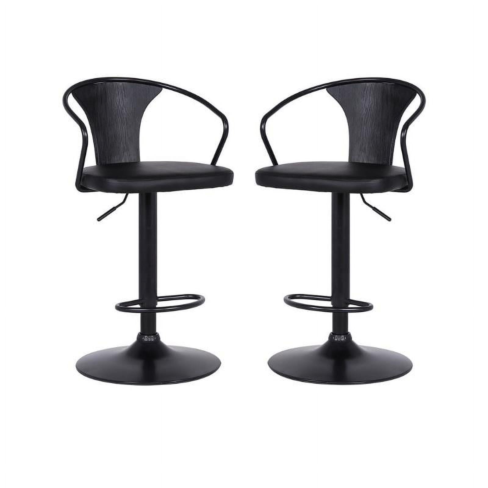 Home Square 2 Piece Faux Leather Adjustable Bar Stool Set in Black