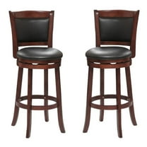 Home Square 2 Piece Faux Leather Bar Stool Set with Wood Base in Dark Cherry