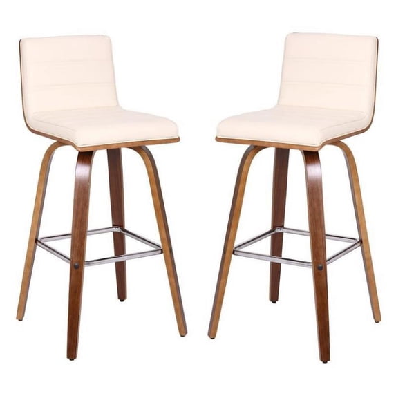 Home Square 2 Piece Faux Leather Swivel Barstool Set in Beige and Walnut
