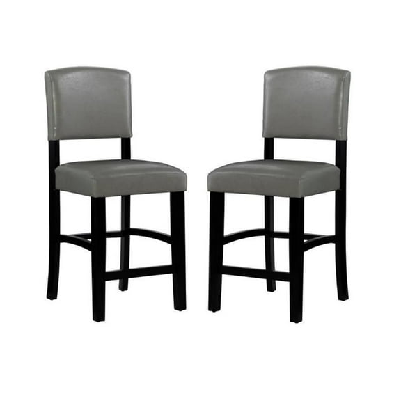 Home Square 2 Piece Faux Leather Upholstered Wood Counter Stool Set in Dove Gray
