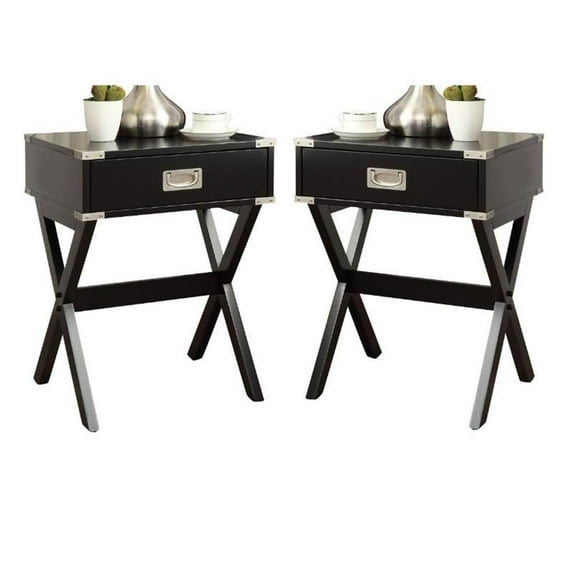 Home Square 2-Piece Furniture 1-Drawer Wood End Table Set in Black