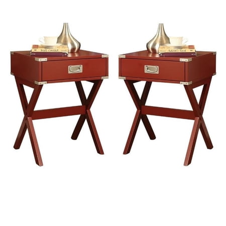 Home Square 2-Piece Furniture 1-Drawer Wood End Table Set in Red