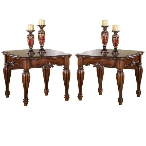 Home Square 2-Piece Furniture 24" Round End Table Set in Cherry