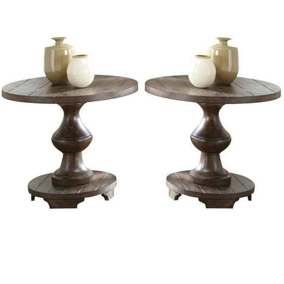 Home Square 2-Piece Furniture 24" Traditional Sedona End Table Set in Brown
