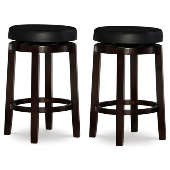 Home Square 2-Piece Furniture 24" Wood Swivel Counter Stool Set in Black