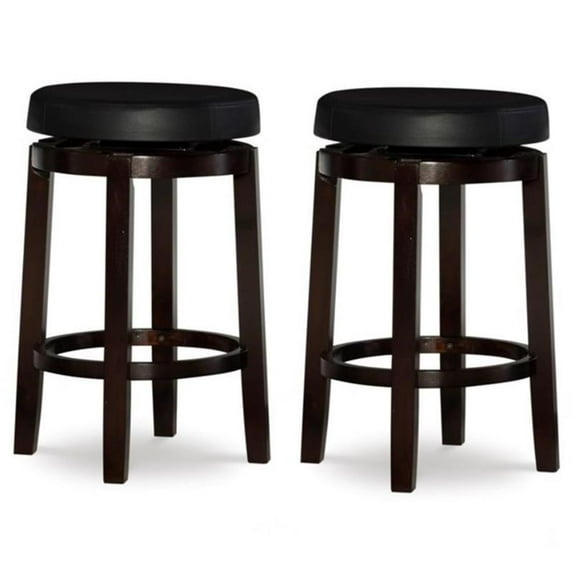 Home Square 2-Piece Furniture 24" Wood Swivel Counter Stool Set in Black