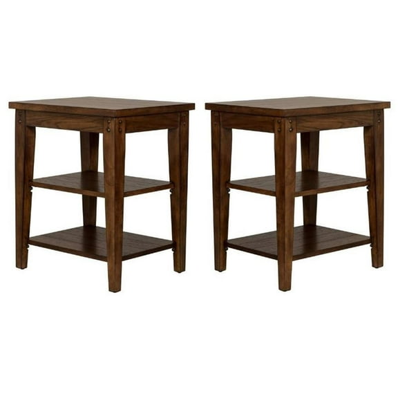 Home Square 2-Piece Furniture 26" Lake House Tiered Table Set in Oak
