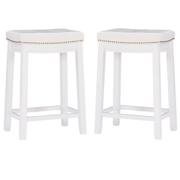 Home Square 2-Piece Furniture 26" Rubberwood Counter Stool Set in White