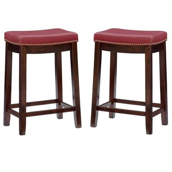 Home Square 2-Piece Furniture 26" Wood Counter Stool Set in Red