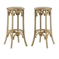 Home Square 2-Piece Furniture 30" Rattan Wood Backless Bar Stool Set in Brown