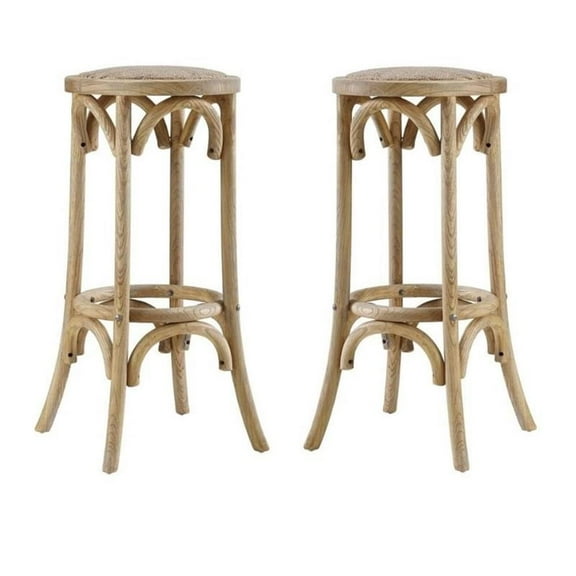 Home Square 2-Piece Furniture 30" Rattan Wood Backless Bar Stool Set in Brown