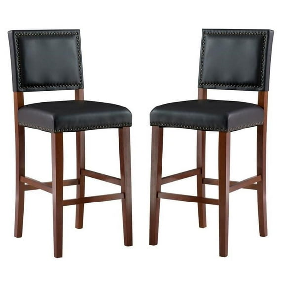 Home Square 2-Piece Furniture 30" Rubberwood Bar Stool Set in Black