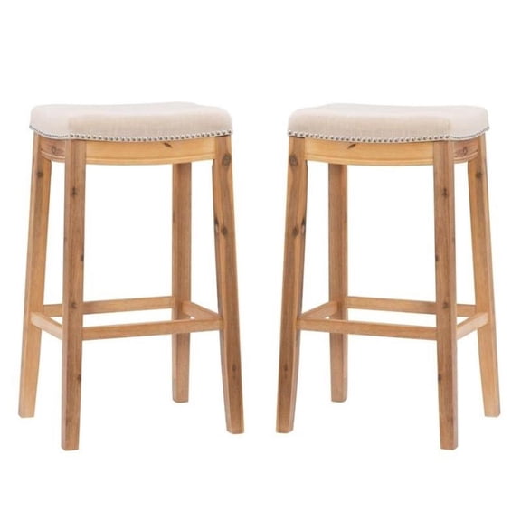 Home Square 2-Piece Furniture 32" Acacia Wood Bar Stool Set in Rustic Brown