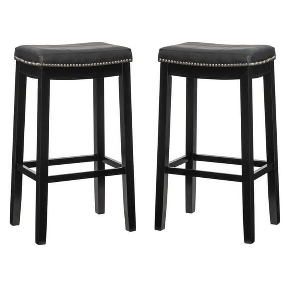 Home Square 2-Piece Furniture 32" Wood Bar Stool Set in Black