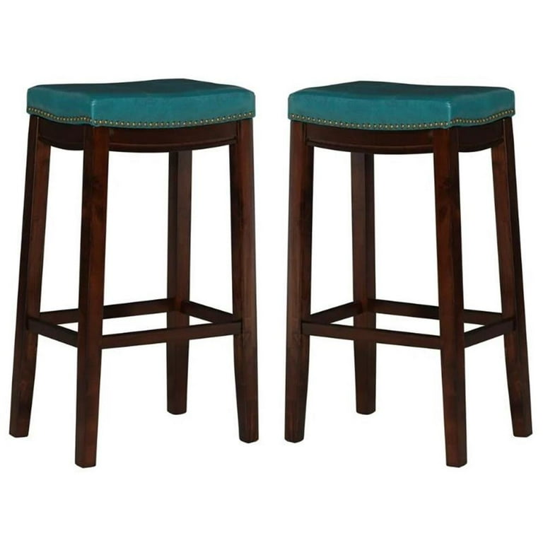 Home Square 2 Piece Furniture 32 Wood Bar Stool Set in Blue