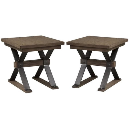 Home Square 2-Piece Furniture 36" Metal Sonoma End Table Set in Oak