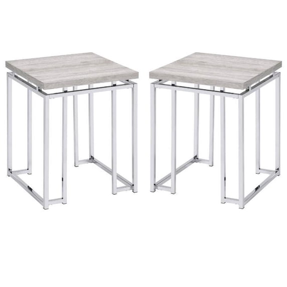 Home Square 2-Piece Furniture End Table Set in Natural Oak & Chrome